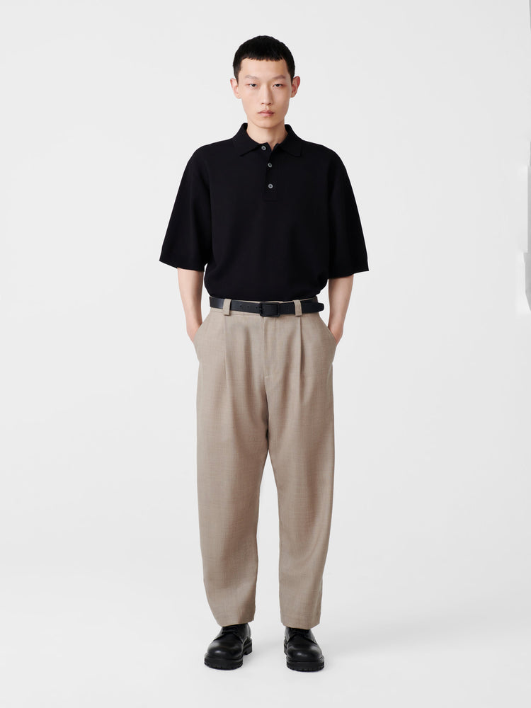 TUCK TROPICAL WOOL PANT IN STRAW MELANGE